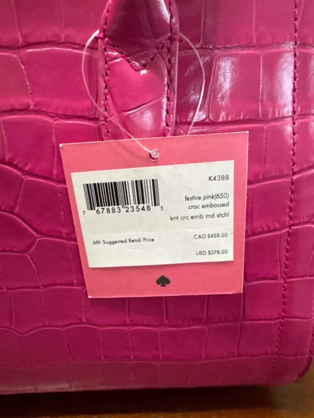 kate spade Hot Pink Croc-Embossed Satchel